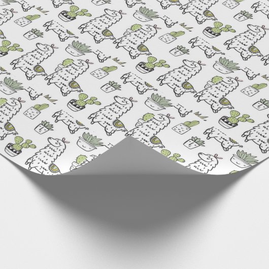 Cute Alpaca & Cactus Pattern Cadeaupapier (Hoek)