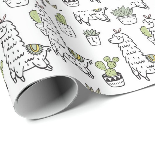 Cute Alpaca & Cactus Pattern Cadeaupapier (Rol Hoek)