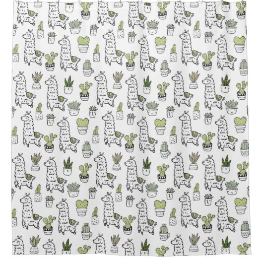 Cute Alpaca & Cactus Pattern Douchegordijn (Voorkant)