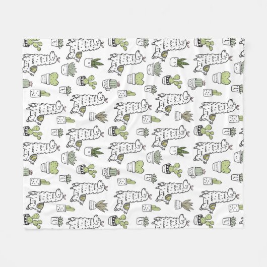 Cute Alpaca & Cactus Pattern Fleece Deken (Voorkant (Horizontaal))