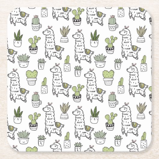 Cute Alpaca & Cactus Pattern Kartonnen Onderzetters (Voorkant)