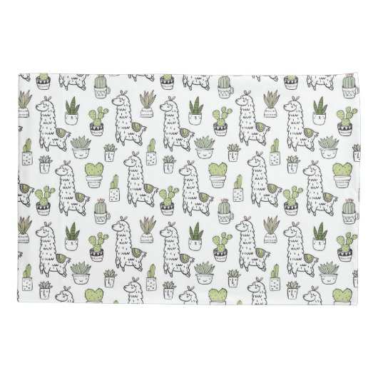 Cute Alpaca & Cactus Pattern Kussensloop (Achterkant-Links)