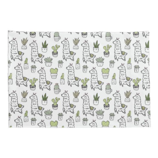 Cute Alpaca & Cactus Pattern Kussensloop (Achterkant-Rechts)