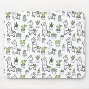 Cute Alpaca & Cactus Pattern Muismat