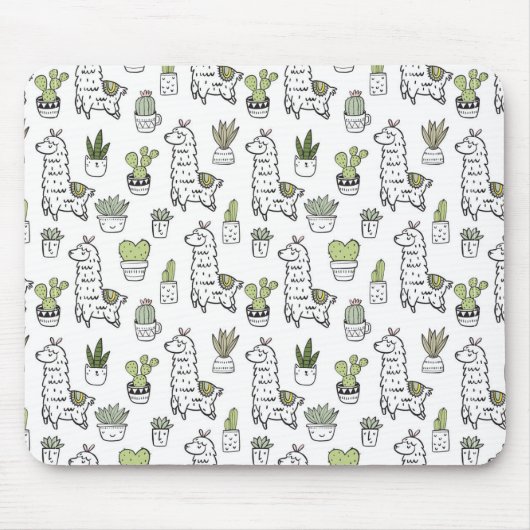 Cute Alpaca & Cactus Pattern Muismat (Voorkant)
