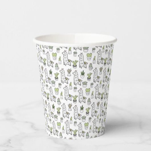 Cute Alpaca & Cactus Pattern Papieren Bekers (Links)
