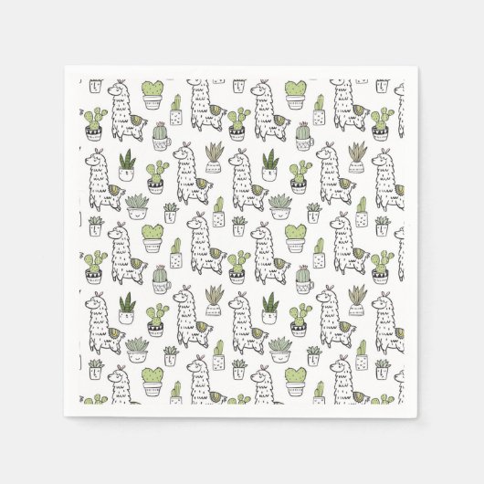 Cute Alpaca & Cactus Pattern Servet (Voorkant)
