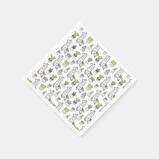Cute Alpaca & Cactus Pattern Servet (Hoek)