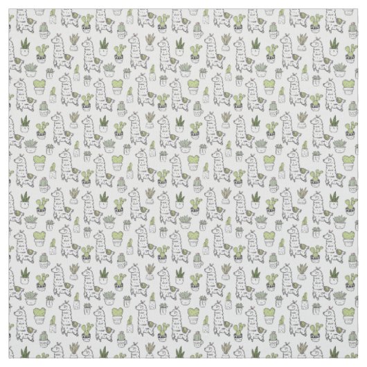 Cute Alpaca & Cactus Pattern Stof (Swatch)