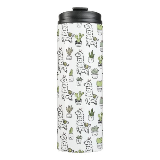 Cute Alpaca & Cactus Pattern Thermosbeker (Voorkant)