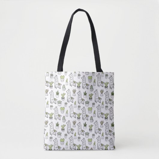 Cute Alpaca & Cactus Pattern Tote Bag (Voorkant)