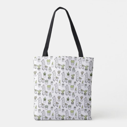 Cute Alpaca & Cactus Pattern Tote Bag (Achterkant)