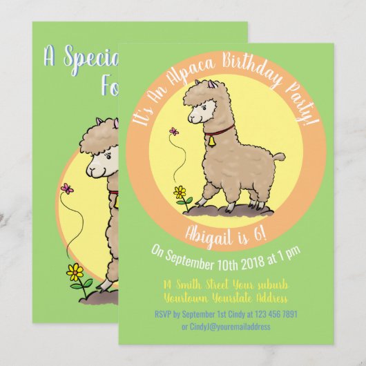 Cute alpaca cartoon kaart (Voorkant / Achterkant)