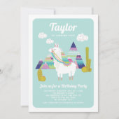 Cute Alpaca Colorful Kids Birthday Uitnodiging (Voorkant)