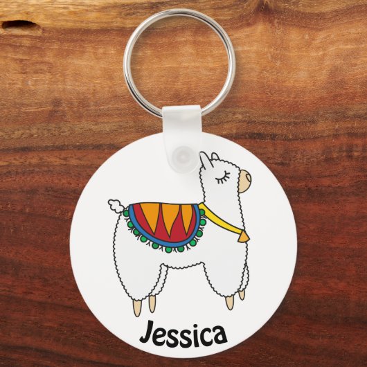 Cute Alpaca Doodle Persoonlijk Sleutelhanger (Achterkant)