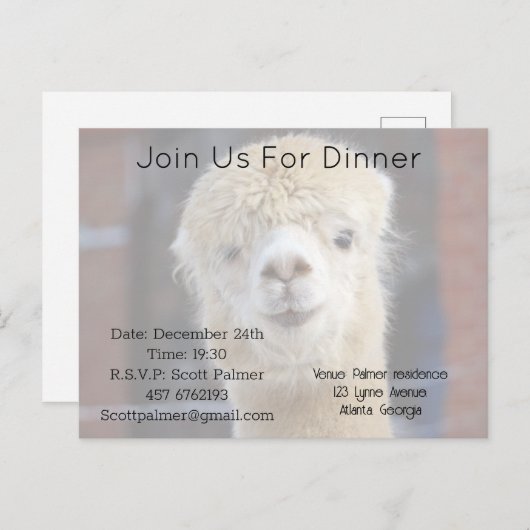 Cute Alpaca face Uitnodiging Briefkaart (Voorkant / Achterkant)