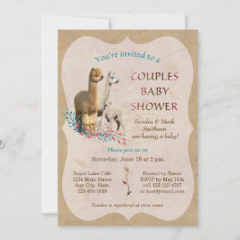Cute Alpaca Family Couples Baby shower Invitation Kaart