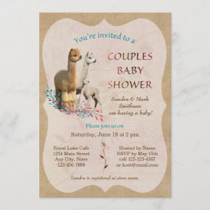 Cute Alpaca Family Couples Baby shower Invitation Kaart