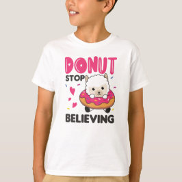 Cute Alpaca Funny Animals in Donut Roze T-shirt