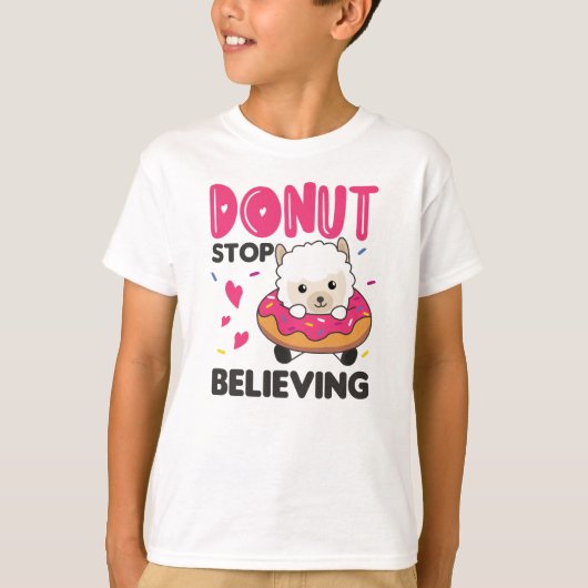 Cute Alpaca Funny Animals in Donut Roze T-shirt (Voorkant)