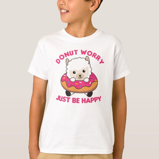 Cute Alpaca Funny Animals in Donut Roze T-shirt (Voorkant)