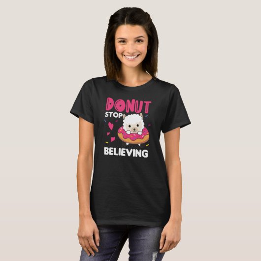 Cute Alpaca Funny Animals in Donut Roze T-shirt (Voorkant volledig)