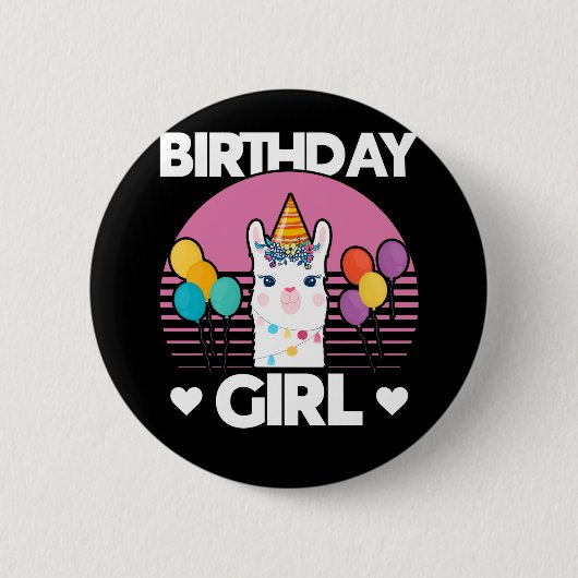Cute Alpaca Girl Llama Birthday Party Ronde Button 5,7 Cm (Voorkant)