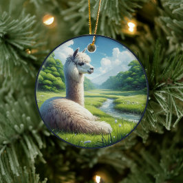 Cute Alpaca in a Meadow  Keramisch Ornament