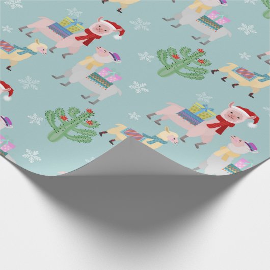 Cute Alpaca Kerstmis Pattern Cadeaupapier (Hoek)