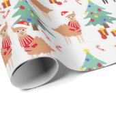 Cute Alpaca Kerstmis Pattern Cadeaupapier (Rol Hoek)