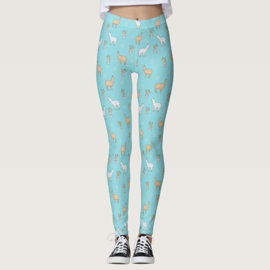 Cute Alpaca Llama Cactus Pattern 2 Leggings (Voorkant)