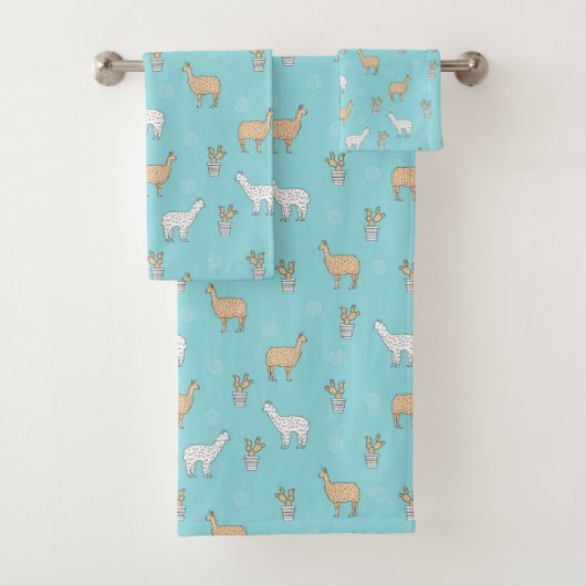 Cute Alpaca Llama Cactus Pattern Bad Handdoek (Insitu)