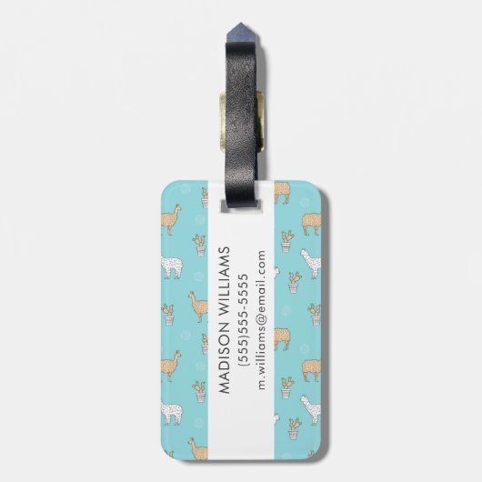 Cute Alpaca Llama Cactus Pattern Bagagelabel (Achterkant verticaal)