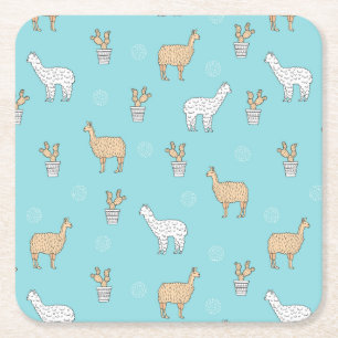 Cute Alpaca Llama Cactus Pattern Kartonnen Onderzetters