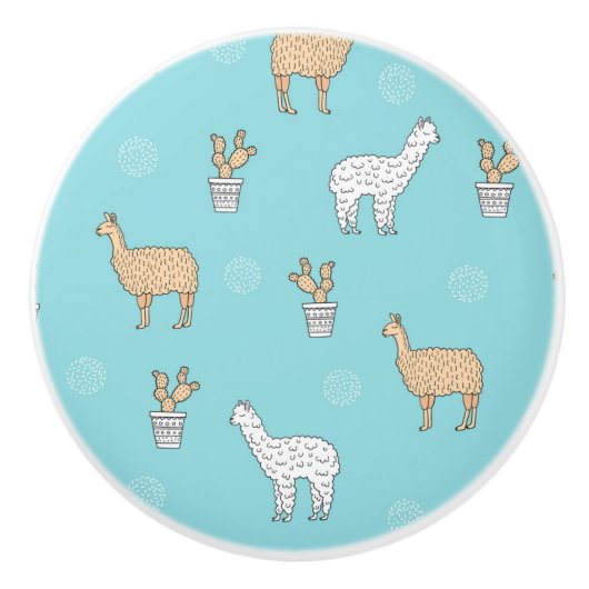 Cute Alpaca Llama Cactus Pattern Keramische Knop (Voorkant)