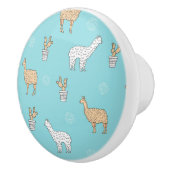 Cute Alpaca Llama Cactus Pattern Keramische Knop (Rechts)