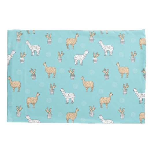 Cute Alpaca Llama Cactus Pattern Kussensloop (Achterkant-Links)