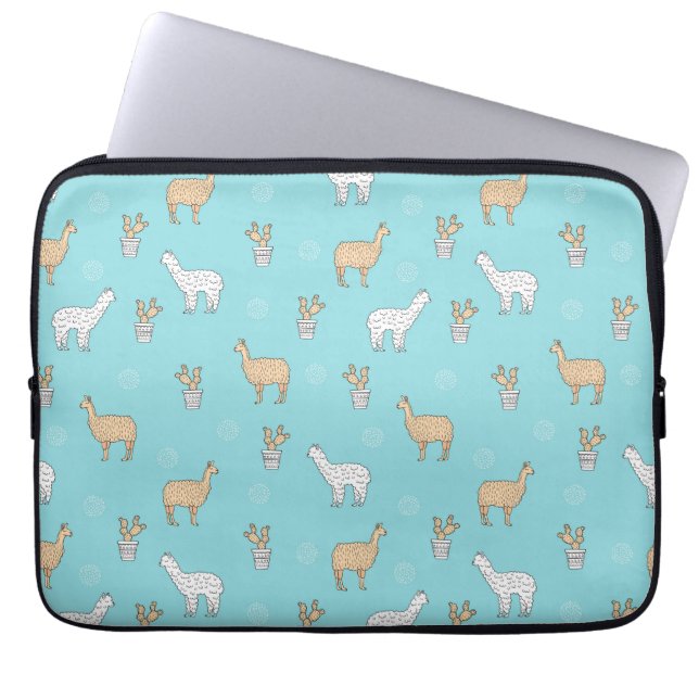 Cute Alpaca Llama Cactus Pattern Laptop Sleeve (Voorkant)