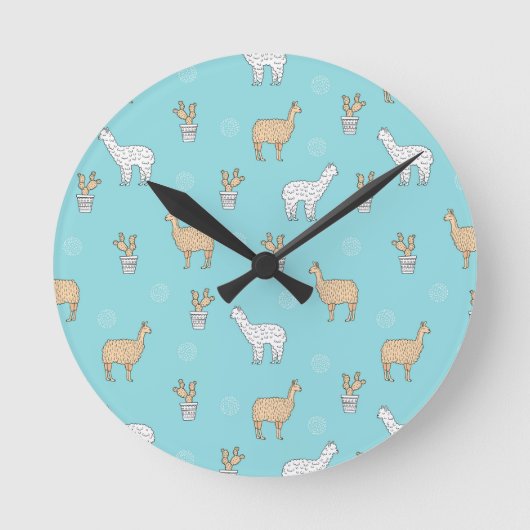 Cute Alpaca Llama Cactus Pattern Ronde Klok (Voorkant)