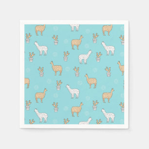Cute Alpaca Llama Cactus Pattern Servetten