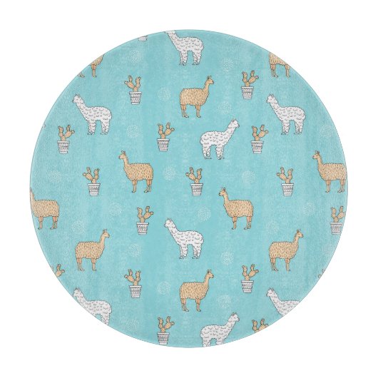 Cute Alpaca Llama Cactus Pattern Snijplank (Voorkant)
