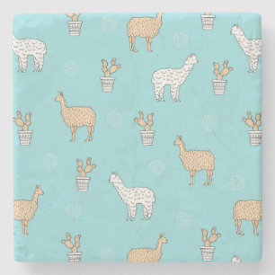 Cute Alpaca Llama Cactus Pattern Stenen Onderzetter