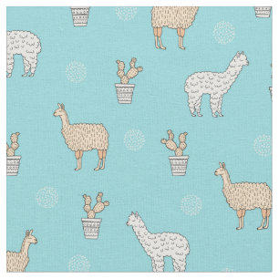 Cute Alpaca Llama Cactus Pattern Stof