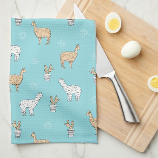 Cute Alpaca Llama Cactus Pattern Theedoek (Quarter Fold)