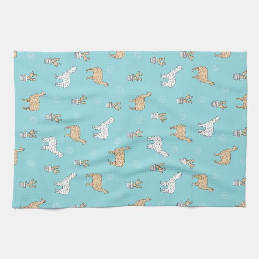 Cute Alpaca Llama Cactus Pattern Theedoek (Horizontaal)