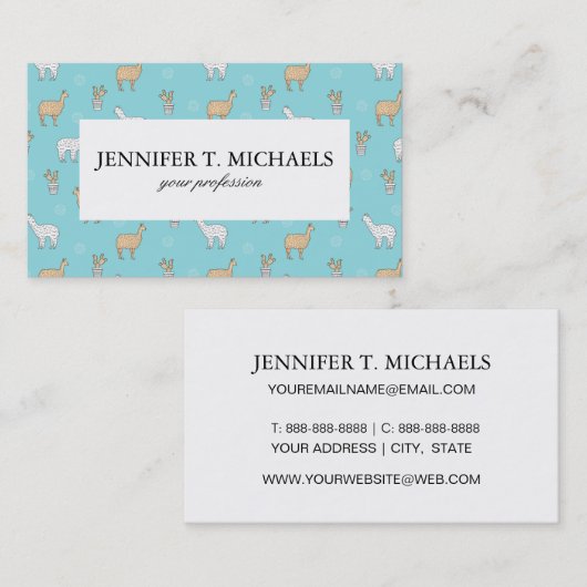 Cute Alpaca Llama Cactus Pattern Visitekaartje (Voorkant / Achterkant)