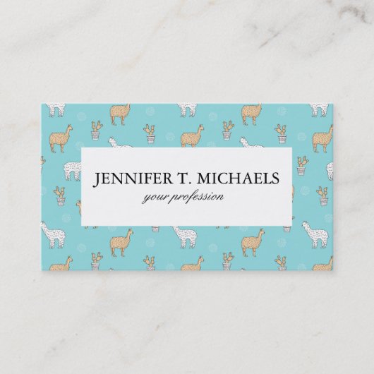Cute Alpaca Llama Cactus Pattern Visitekaartje (Voorkant)