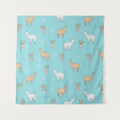 Cute Alpaca Llama Cactus Pattern Wandkleed (Voorkant (horizontaal))