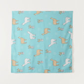 Cute Alpaca Llama Cactus Pattern Wandkleed (Voorkant)