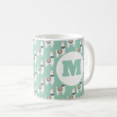 Cute Alpaca Llama Mint Green Monogram Koffiemok (Voorkant rechts)